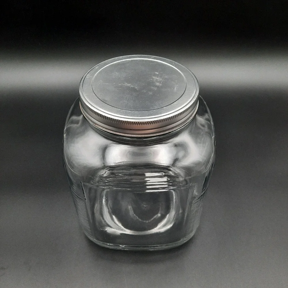 Clear Glass Canister Jar w/ Silver Metal‎ Lid – Square Pantry Storage Container